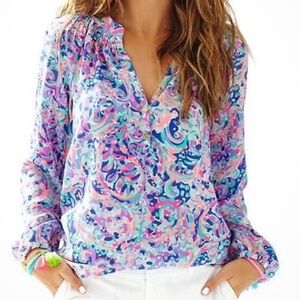 Lilly Pulitzer  Elsa Multi La Playa Printed Silk Top size Small